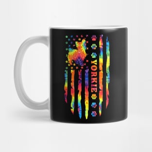 Yorkshire Terrier Dog Tie Dye Rainbow American Flag Print Mug